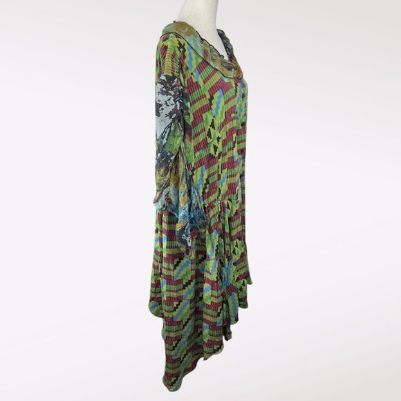 URU Silk Art Wear Dress Made In USA Asymmetrical Boho Patchwork One Size - Picture 6 of 10